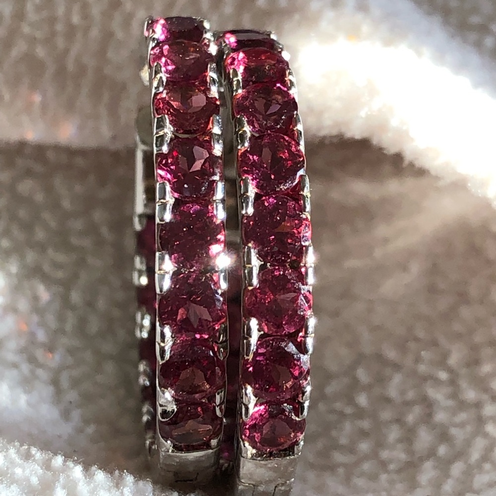 Sterling Silver Rhodolite Garnet Hoop Earrings